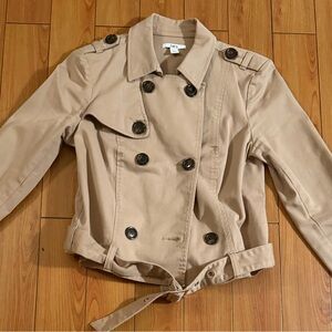 Bar III Khaki Double-Breasted Cropped Trench Coat